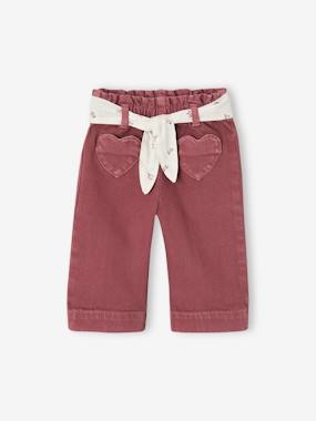 Pantalon Molleton Bébé Fille VERTBAUDET - Taille élastiquée - 100% Coton - Détails Volants Et Nœud Lurex - Couleur Vieux Rose - 4A (104cm)
