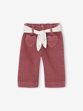 Wide-Leg Coloured Trousers with Tie Belt for Baby Girls  - vertbaudet enfant