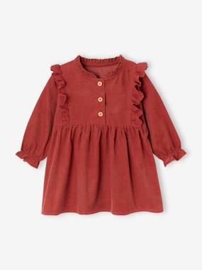 -Corduroy Dress with Broderie Anglaise Ruffles for Baby Girls