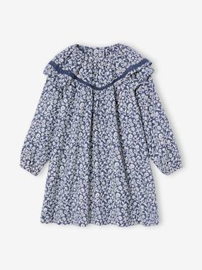 Girls-Floral Print Dress with Ruffled Collar, for Girls