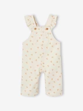 Baby-Dungarees & All-in-ones-Floral Dungarees with Ruffles for Baby Girls