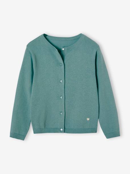 Gilet fille maille fine BASICS anthracite+beige chiné+bleu grisé+bois de rose+marine+prune+vanille+vert émeraude - vertbaudet enfant 