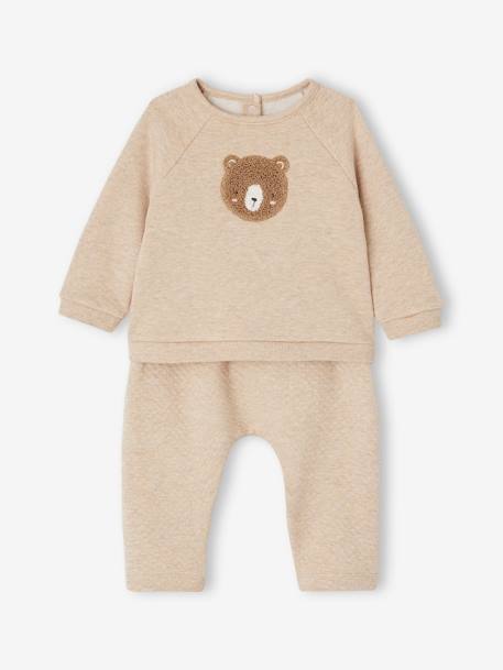 Sweatshirt & Trousers Combo for Babies 6308+ecru+marl beige+pale pink+rose - vertbaudet enfant 