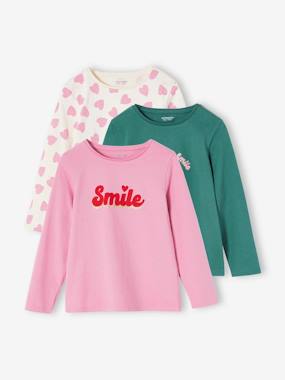 Fille-T-shirt, sous-pull-Lot de 3 t-shirts Basics fille manches longues