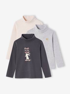 Girls-Tops-Roll Neck Tops-Pack of 3 High Neck Tops, for Girls