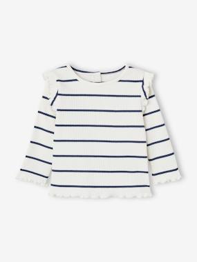 Baby-T-shirts & Roll Neck T-Shirts-T-shirts-Rib Knit T-Shirt with Ruffled Sleeves for Baby Girls