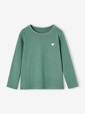 T-shirt Fille Manches Longues à Motif Cœur Glitter - 100% Coton, Col Rond - Marque Vertbaudet