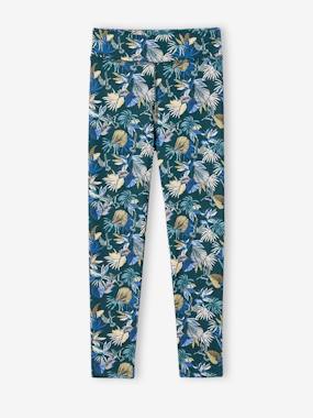 Girls-Sportswear-Sports Leggings in Techno Fabric, Exotic Flowers, for Girls