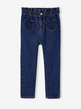 Girls-Jeans-Paperbag Jeans, Heart-Shaped Pockets, for Girls