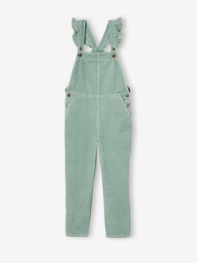 Girls-Dungarees & Playsuits-Corduroy Dungarees with Ruffles on Straps for Girls