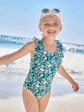 -Swimsuit with Tropical Print for Girls