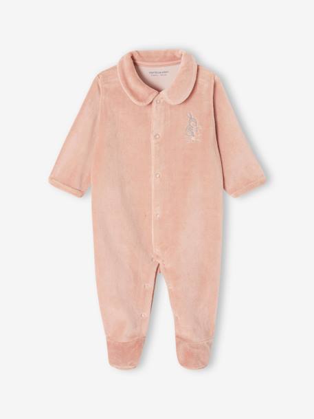 Pack of 2 Velour Sleepsuits with Front Opening for Babies cappuccino+pale blue+rose - vertbaudet enfant 