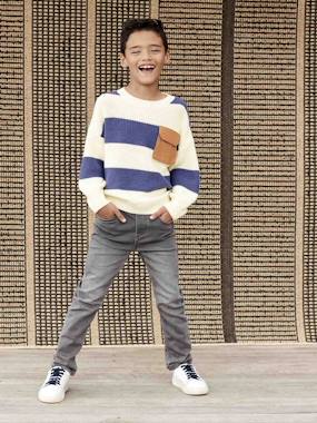 Boys-Jeans-Straight Cut Denim-Effect Fleece Trousers, for Boys