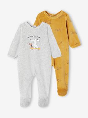 -Pack of 2 "Dogs" Sleepsuits in Velour, for Babies