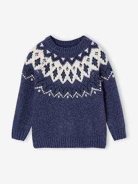 Boys-Jacquard Knit Jumper, Round Neckline, for Boys