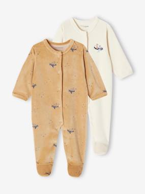 Baby-Pyjamas & Sleepsuits-Pack of 2 Velour Sleepsuits for Babies, Airplane