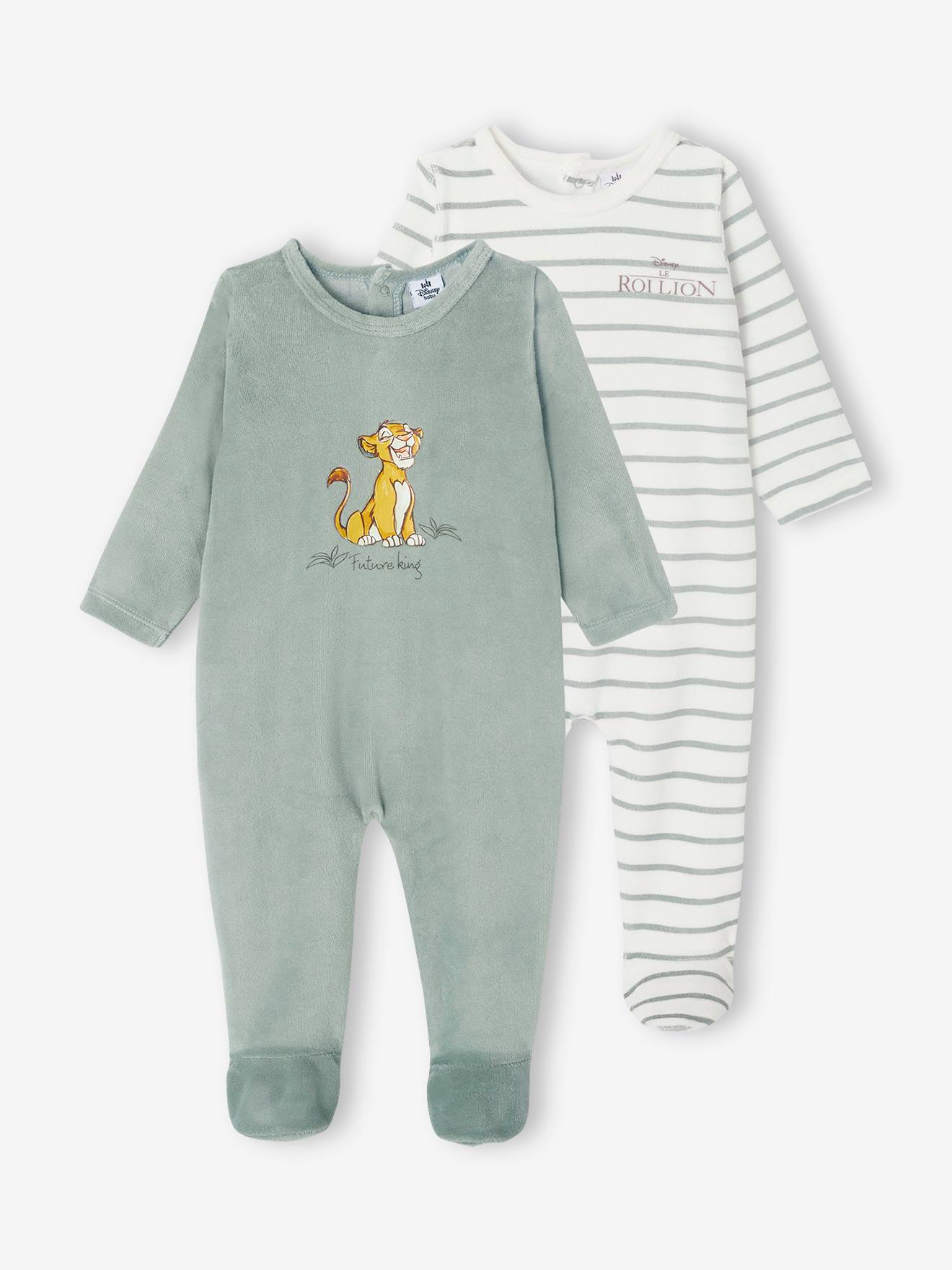 Pack of 2 The Lion King Sleepsuits in Velour by Disney for Babies sage green Baby