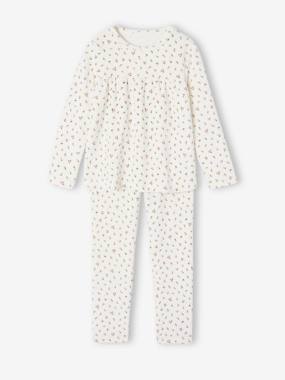 -Velour Pyjamas with Printed Flowers for Girls