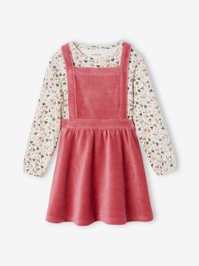 -Ensemble robe tablier en velours et t-shirt fille