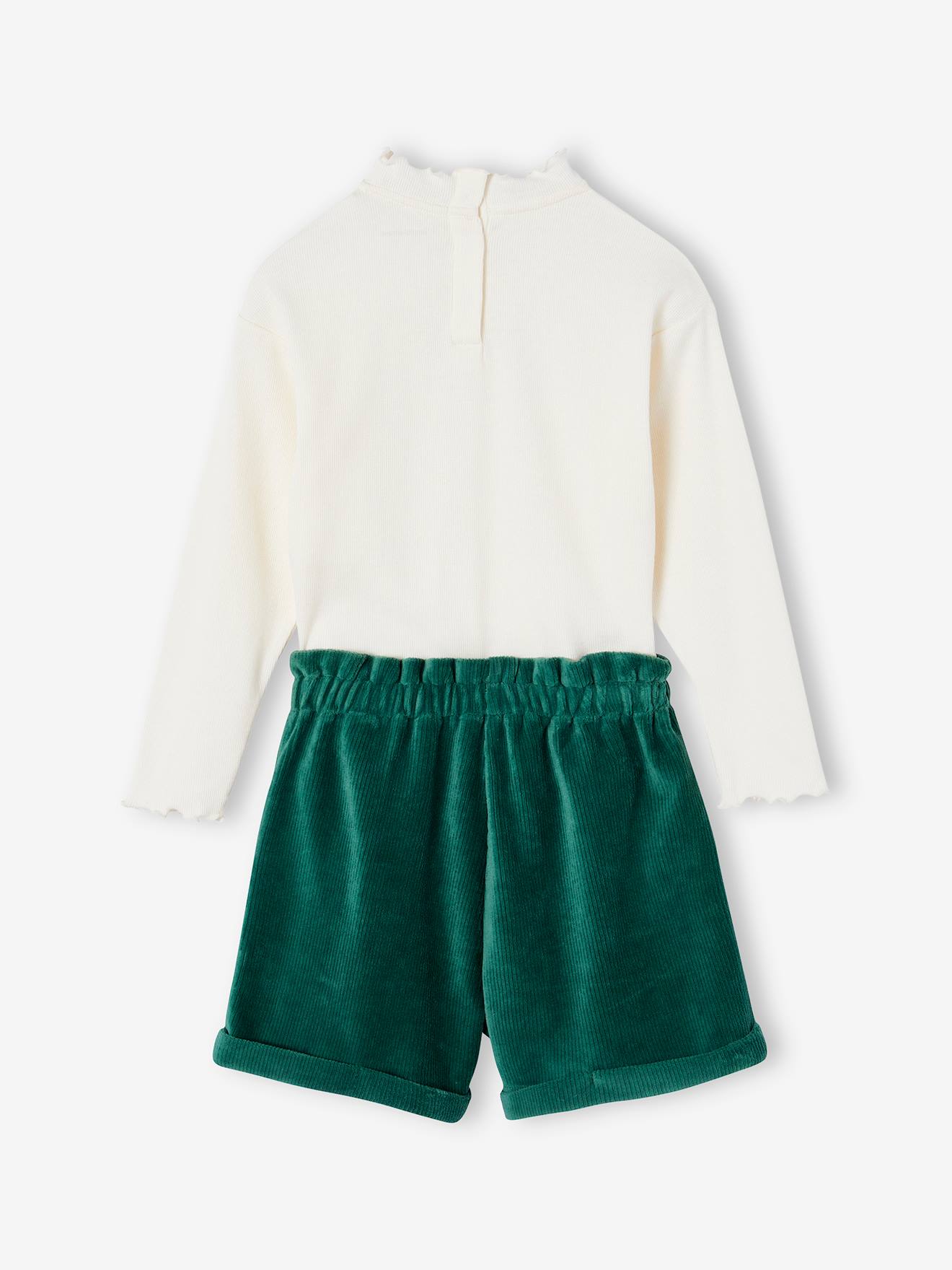 Ensemble 3 Pièces Bébé Fille Vertbaudet - Tee-shirt à Fleurs, Short Velours, Bandeau - 100% Coton, Taille élastique