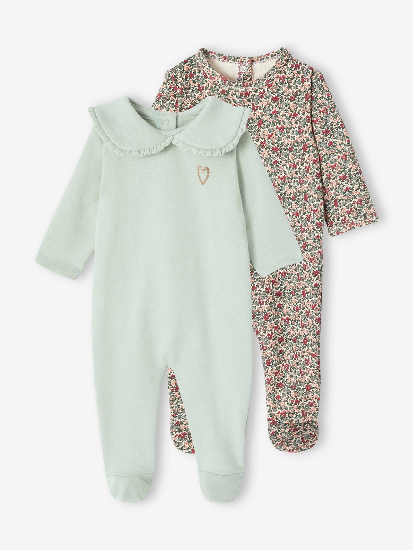 Pack of Fleece Sleepsuits for Newborns sage green, Baby