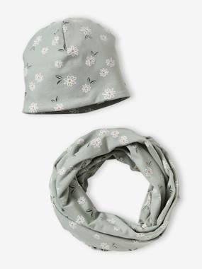 Girls-Accessories-Floral Beanie + Infinity Scarf Set for Girls