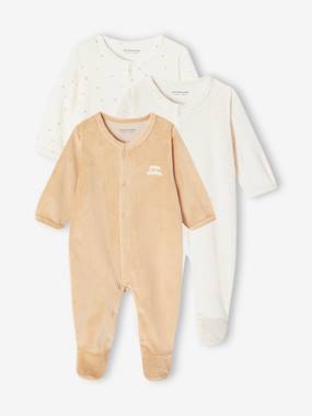 Baby-Pyjamas & Sleepsuits-Pack of 3 Velour Sleepsuits, Special Opening for Newborns, for Babies