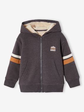 Garçon-Pull, gilet, sweat-Sweat-Sweat à capuche zippé garçon doublé sherpa