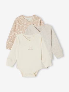 Baby-Bodysuits-Pack of 3 Long Sleeve, Progressive Bodysuits in Organic Cotton for Newborn Babies