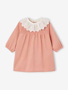 Bébé-Robe, jupe-Robe à smocks en velours col brodé amovible bébé