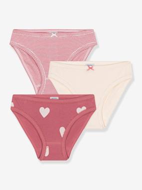 Girls-Underwear-Knickers-Pack of 3 cotton heart briefs for children PETIT BATEAU