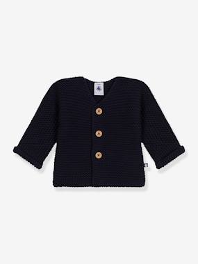 Baby-Jumpers, Cardigans & Sweaters-Cardigans-Garter Stitch Cardigan for Babies, in Organic Cotton, by Petit Bateau