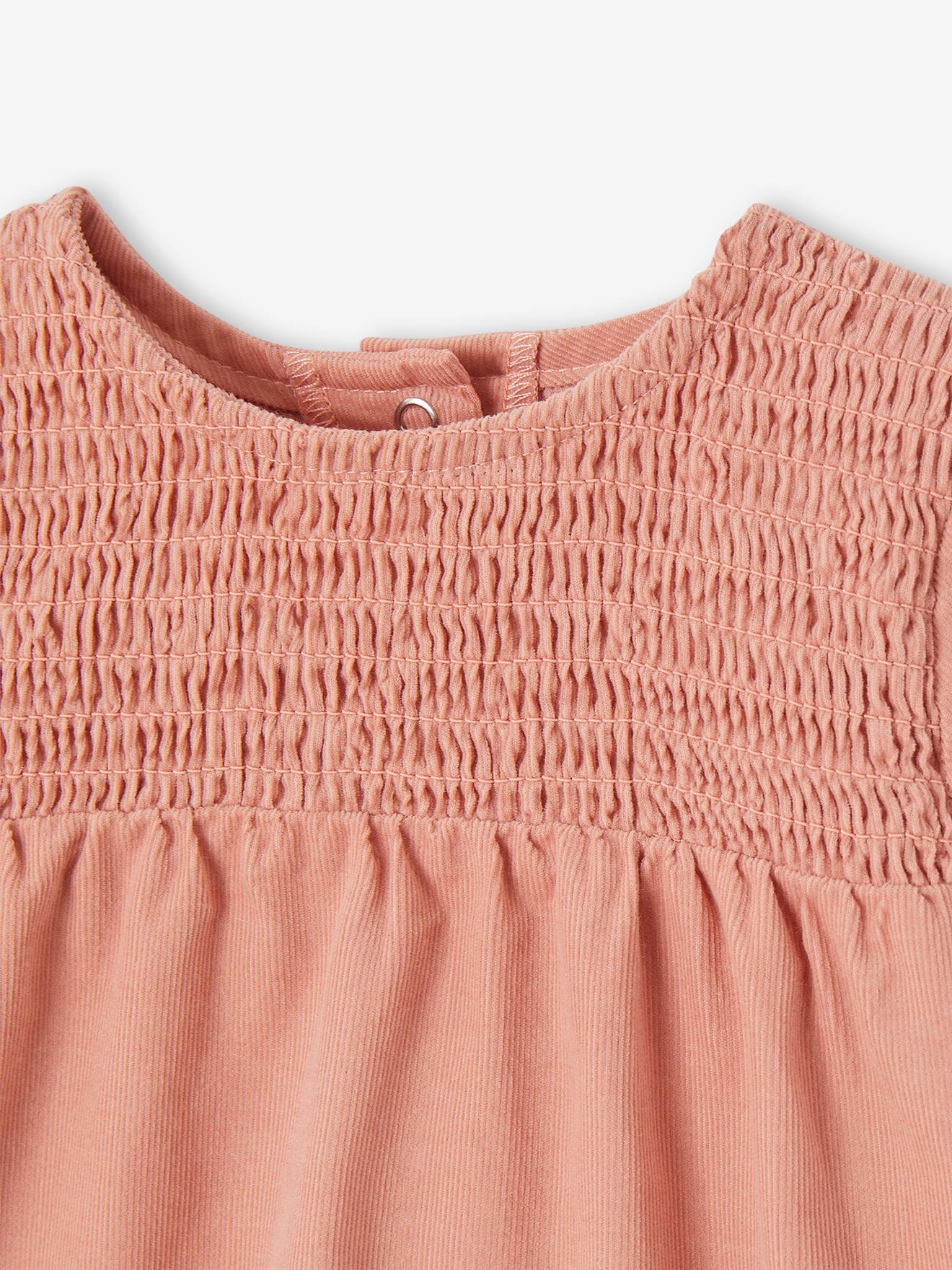 Needlecord Dress with Smocking & Removable Embroidered