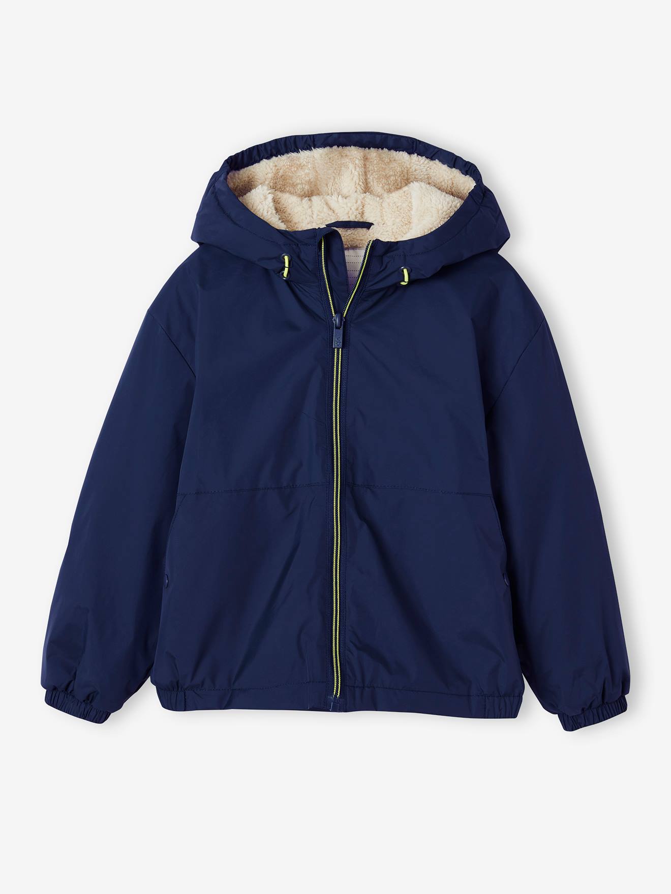 Windcheater with Sherpa Lined Hood for Boys navy blue