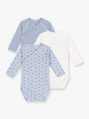 Baby-Bodysuits-Pack of 3 Long Sleeve Wrap-over Bodysuits by Petit Bateau