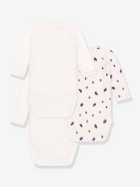 Baby-Bodysuits-Pack of 3 long-sleeved crossover bodysuits in baby cotton