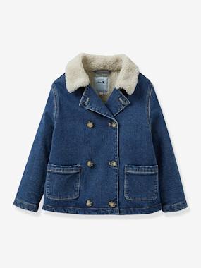 Girls-Coats & Jackets-Denim Jacket with Sherpa Lining by CYRILLUS, for Girls