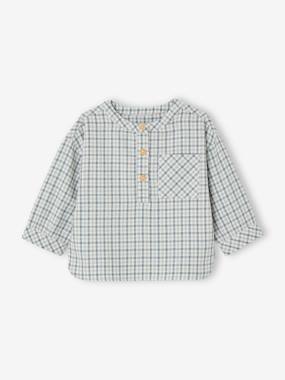 Baby-Blouses & Shirts-Chequered Shirt, Mandarin Collar, for Babies