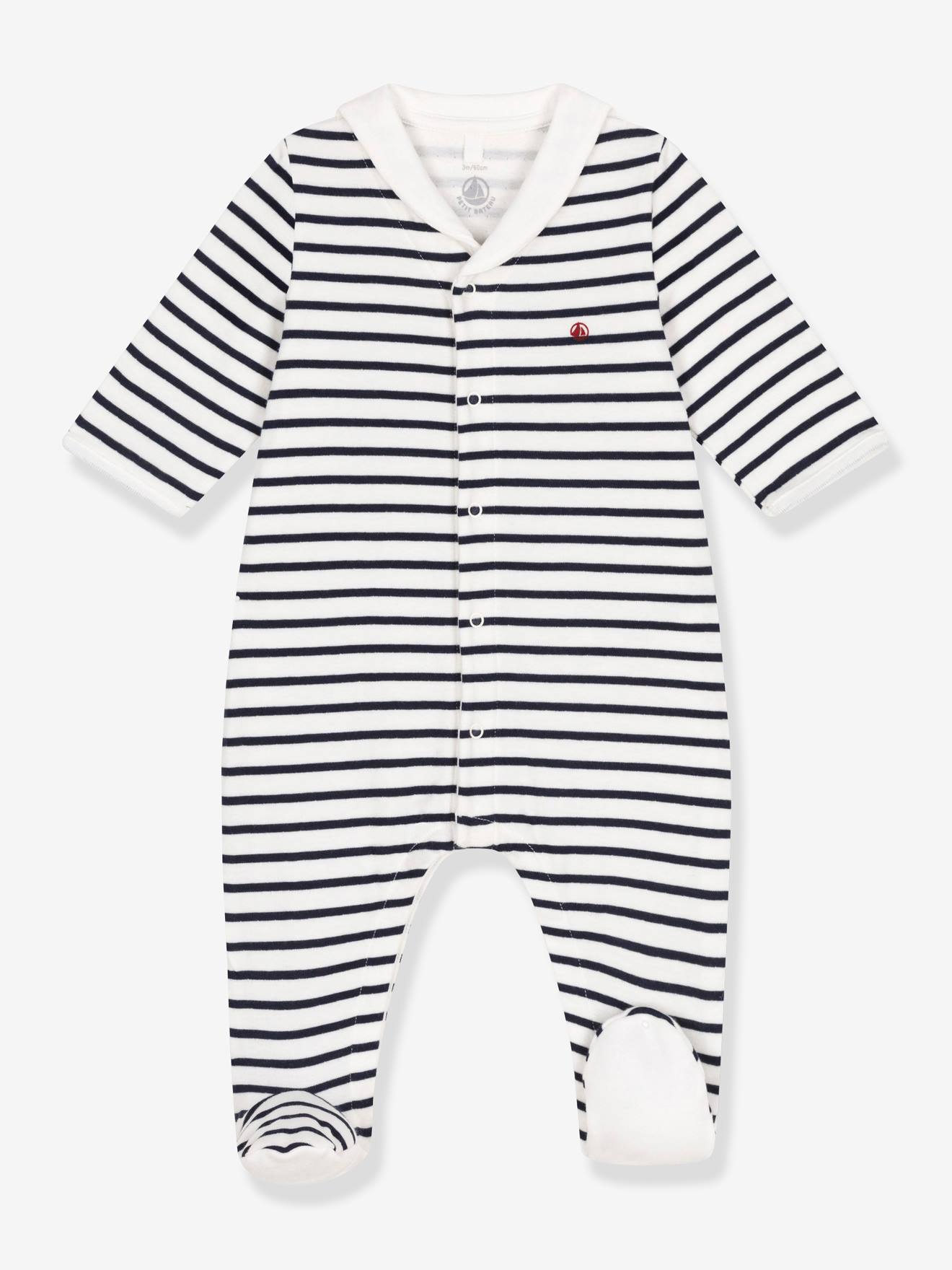 T-Shirt Bébé Garçon Petit Bateau - Manches Courtes En Coton, Rayures, Sérigraphie, Encolure Américaine