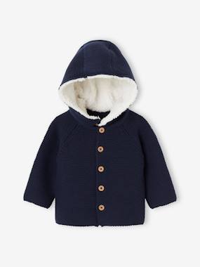 Baby-Cardigan + Detachable Hood Lined in Sherpa, for Babies