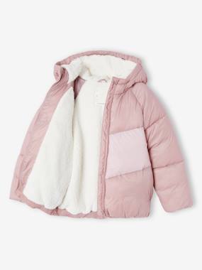 Doudoune Colorblock à Capuche Pour Fille - Chaud Et Tendance Pour L'hiver | Polyester Recyclé, Bande Réfléchissante