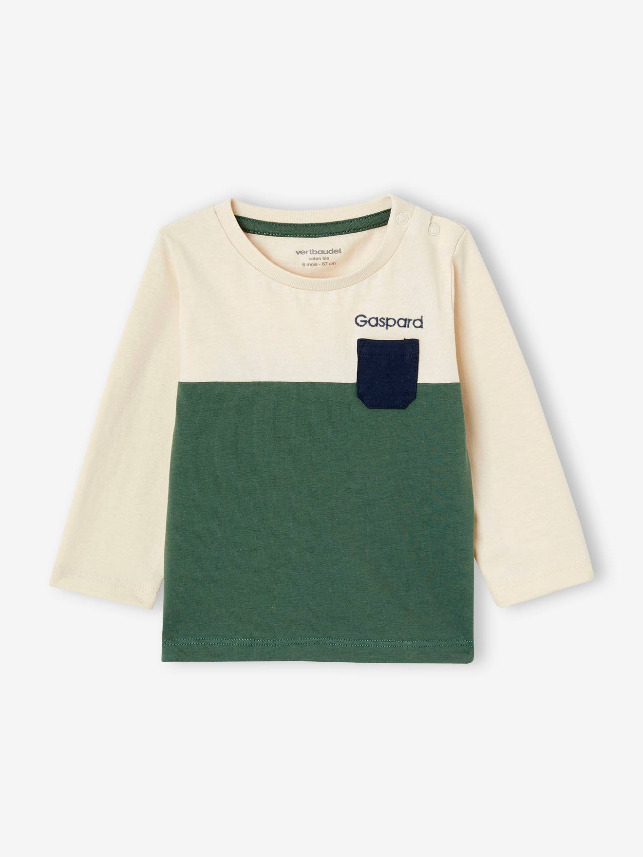 Colourblock Top in Organic Cotton for Babies - fir green, Baby