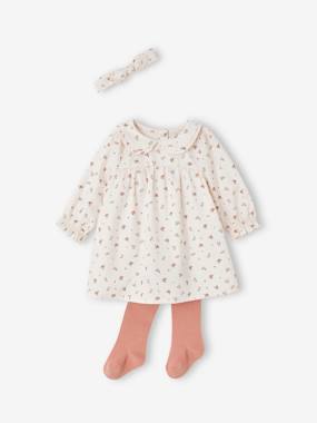 Baby-Dress + Tights + Headband, 3-Piece Ensemble for Newborn Babies