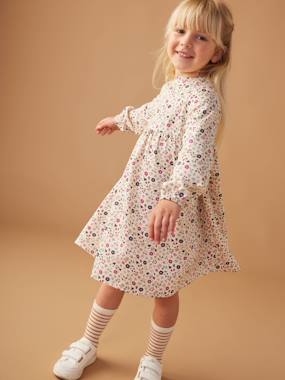 Girls-Printed Dress, Button Fastening on the Front