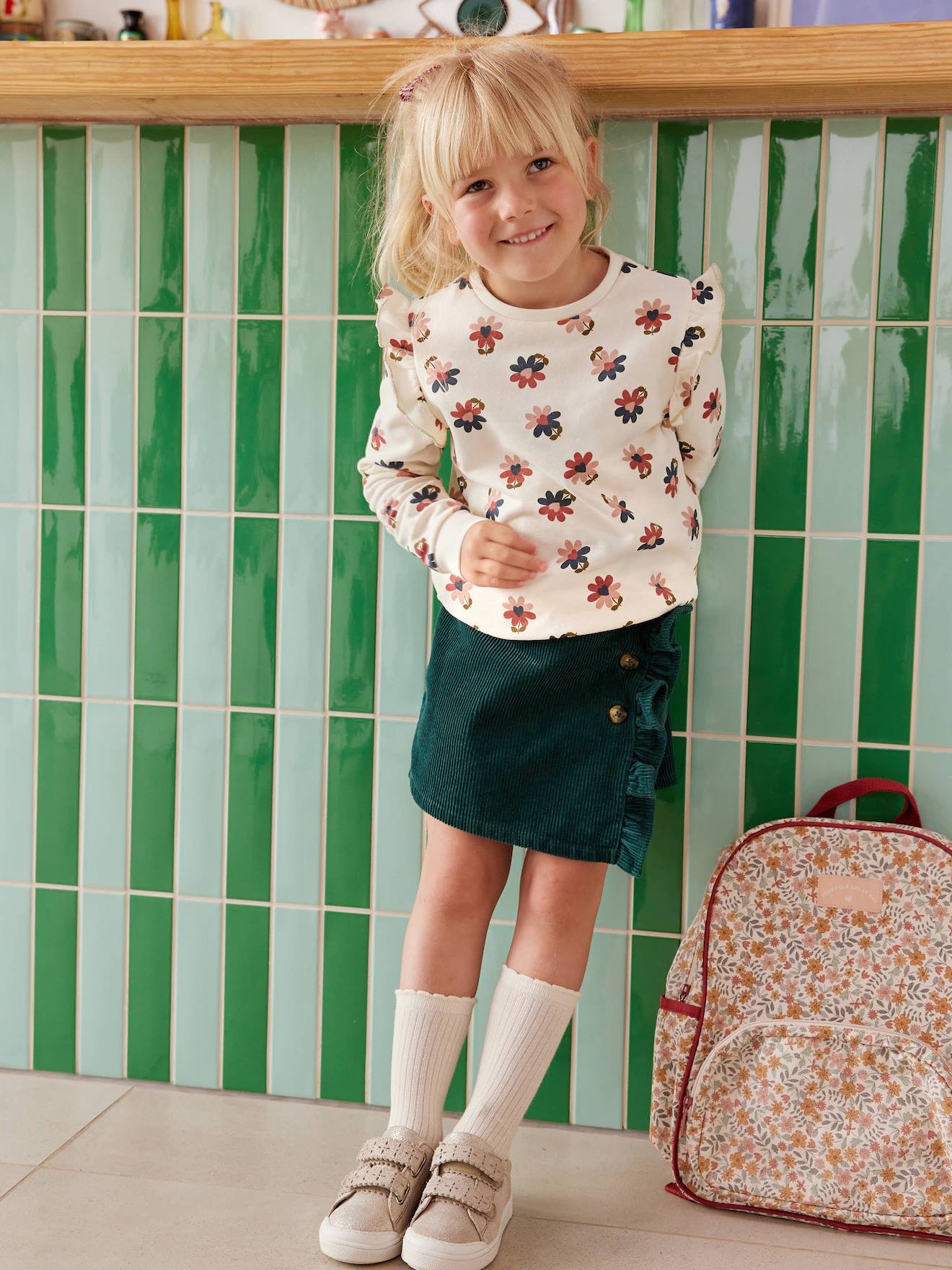Envelope-type Corduroy Skort for Girls - english green, Girls, image size:1320x1760