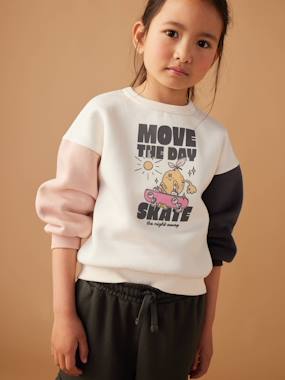 Girls-Sportswear-Sports Sweatshirt with Fun Colourblock Motif for Girls