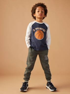 Boys-Sportswear-Top with Ball Motif in Relief & Contrasting Raglan Sleeves for Boys