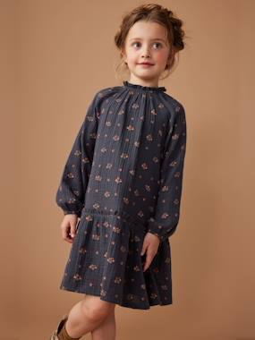 -Robe en gaze de coton motifs fleurs fille