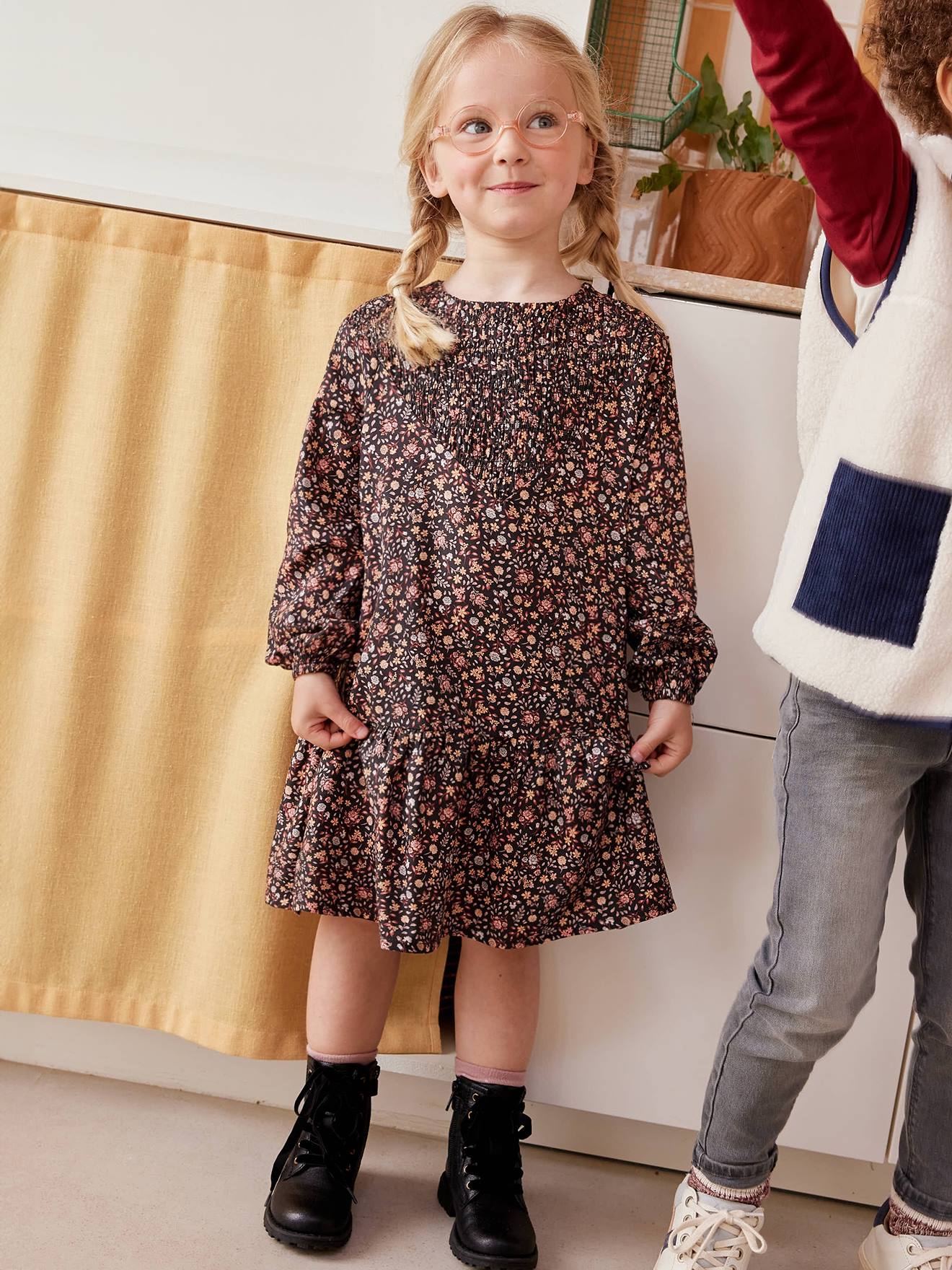 Frilly Dress with Flower Motifs for Girls - printed pink, Girls Frilly Dress with Flower Motifs for Girls - printed pink, Girls