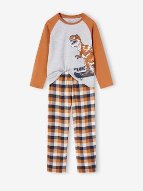 Boys-Dino Pyjamas in Chequered Flannel for Boys